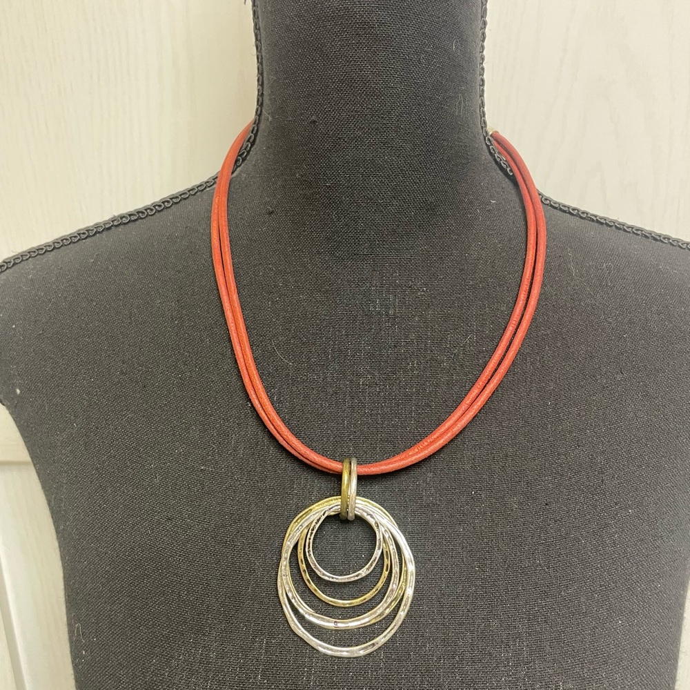 Antique Silvertone Necklace on Red Cord